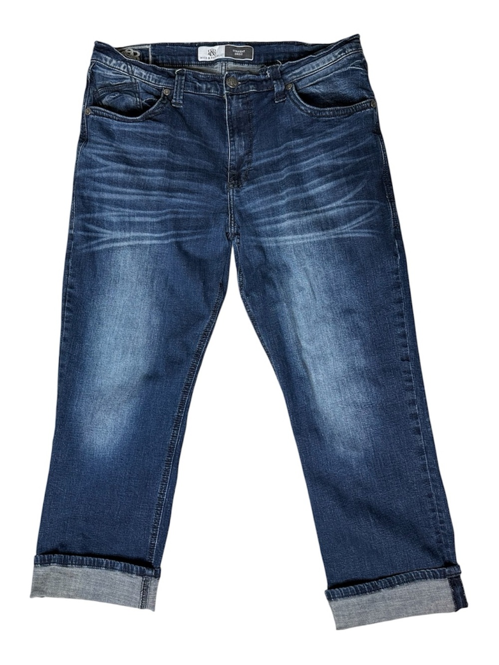 ROCK & REPUBLIC Distressed Dark Wash Denim Jeans Relaxed Straight Leg Size 38